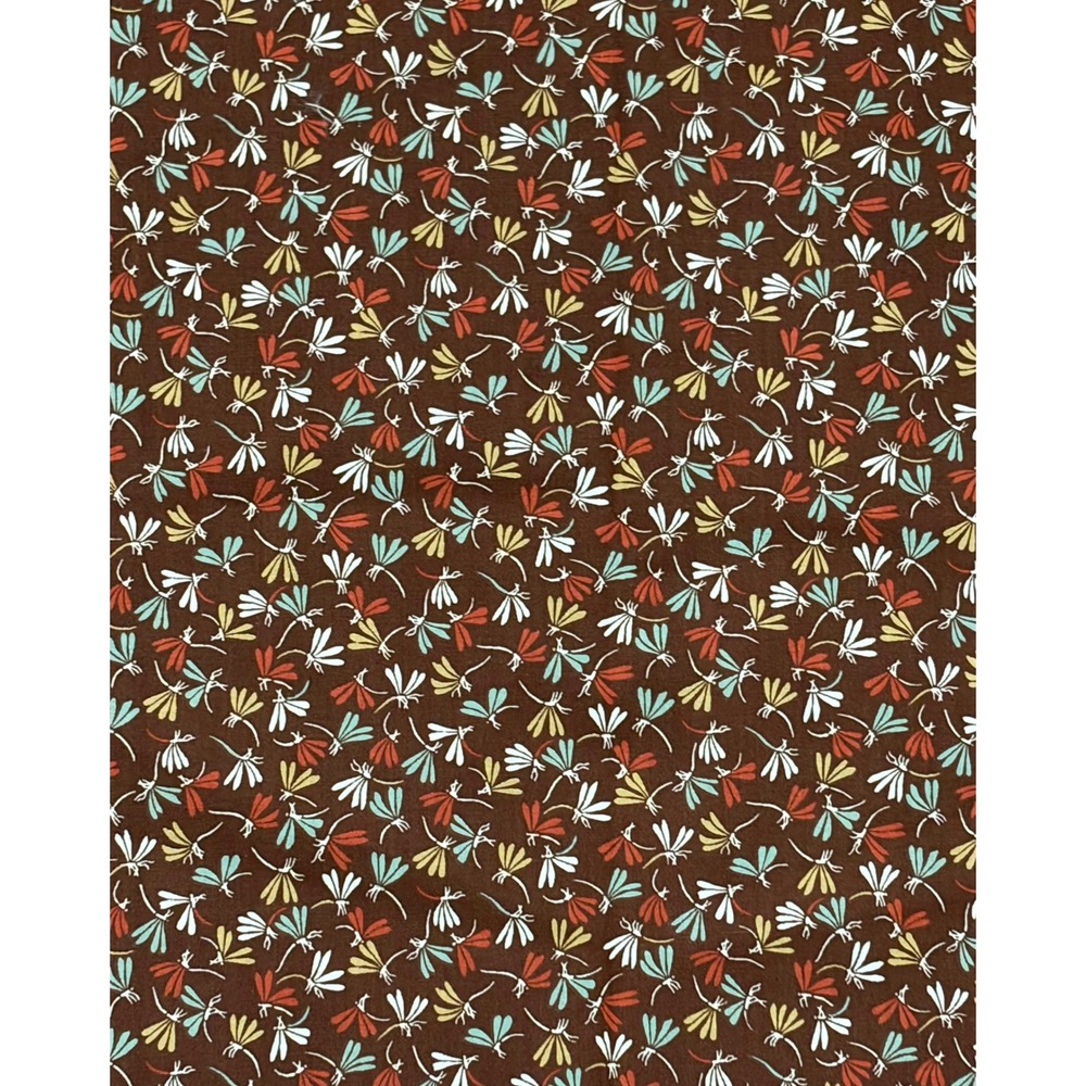 Vintage Wamsutta OTC Fabric Brown Dragonfly Ditsy Novelty Cotton 2 Yards 45"